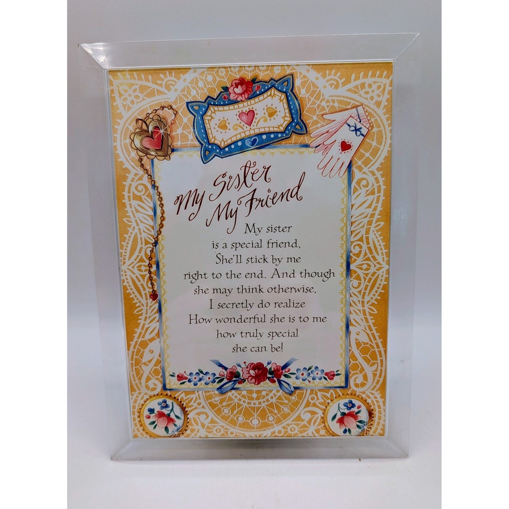 Vintage My Sister My Friend Musical Lucite Photo Frame Poem Made in Hong Kong